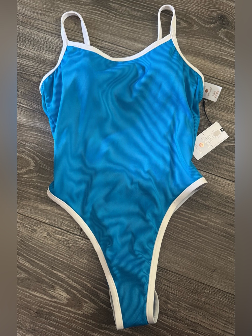 NWT Bright Blue One-Piece Swimsuit with White Trim